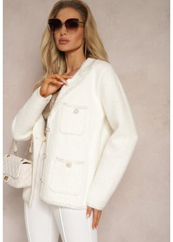 Biały Kardigan z Wiskozy z Metaliczną Nicią Keonna ze sklepu Renee odzież w kategorii Swetry damskie - zdjęcie 170126079