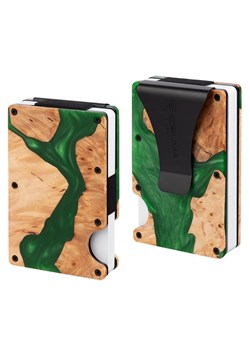 Aluminiowe etui z klipsem na karty kredytowe (drewno + zielona żywica) ze sklepu Koruma ID Protection w kategorii Etui - zdjęcie 170126316
