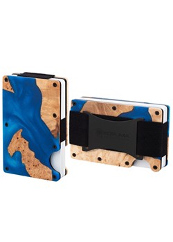 Aluminiowe etui z gumką na karty zbliżeniowe RFID (drewno + niebieska żywica) ze sklepu Koruma ID Protection w kategorii Etui - zdjęcie 170126977