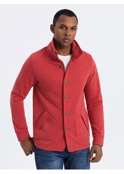 Bluza męska casual ze stójką zapinana na guziki - czerwony melanż V3 OM-SSZP-0171 ze sklepu ombre w kategorii Bluzy męskie - zdjęcie 170128349