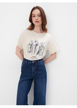 Mohito - T-shirt z nadrukiem - beżowy ze sklepu Mohito w kategorii Bluzki damskie - zdjęcie 170128427