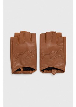 Karl Lagerfeld mitenki skórzane damskie kolor brązowy ze sklepu ANSWEAR.com w kategorii Rękawiczki damskie - zdjęcie 170128969