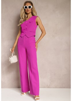 Ciemnofioletowe Garniturowe Spodnie High Waist z Kieszeniami Blathe ze sklepu Renee odzież w kategorii Spodnie damskie - zdjęcie 170131145