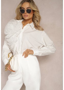 Biała Klasyczna Koszula z Oryginalną Ozdobą z Transparentnej Tkaniny Feoria ze sklepu Renee odzież w kategorii Koszule damskie - zdjęcie 170131275