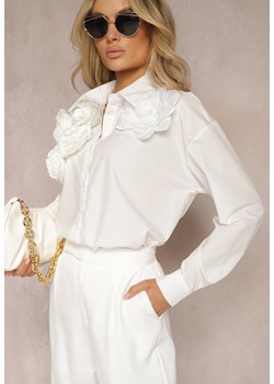 Biała Koszula o Klasycznym Kroju z Aplikacją w Kształcie Kwiatów Neobba ze sklepu Renee odzież w kategorii Koszule damskie - zdjęcie 170131285
