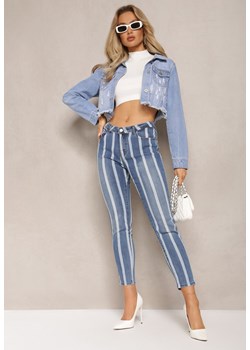Niebieskie Jeansy Skinny Ozdobione Printem w Paski Klefiana ze sklepu Renee odzież w kategorii Jeansy damskie - zdjęcie 170131305