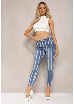 Niebieskie Jeansy Skinny Ozdobione Printem w Paski Klefiana ze sklepu Renee odzież w kategorii Jeansy damskie - zdjęcie 170131306