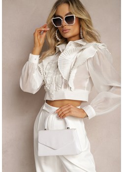 Biała Krótka Koszula z Żabotem Litcona ze sklepu Renee odzież w kategorii Koszule damskie - zdjęcie 170131345