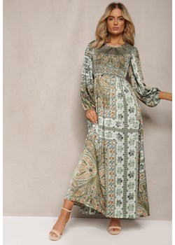 Zielona Sukienka Maxi Boho z Bufiastym Rękawem i Rozkloszowanym Dołem Veltiana ze sklepu Renee odzież w kategorii Sukienki - zdjęcie 170131445