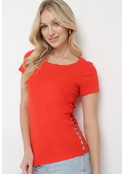 Czerwona Bawełniana Bluzka z Koronką po Bokach Albeiga ze sklepu Born2be Odzież w kategorii Bluzki damskie - zdjęcie 170131849