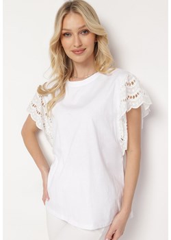 Biała Bawełniana Bluzka z Ozdobnymi Rękawami Narfia ze sklepu Born2be Odzież w kategorii Bluzki damskie - zdjęcie 170131927