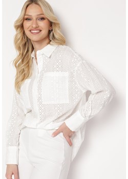 Biała Wiskozowa Koszula w Ażurowy Wzór Asaimes ze sklepu Born2be Odzież w kategorii Koszule damskie - zdjęcie 170132019