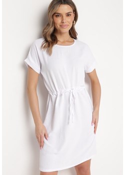 Biała Sukienka Mini z Krótkim Rękawem Ściągana w Pasie Troczkami Bellisant ze sklepu Born2be Odzież w kategorii Sukienki - zdjęcie 170139998