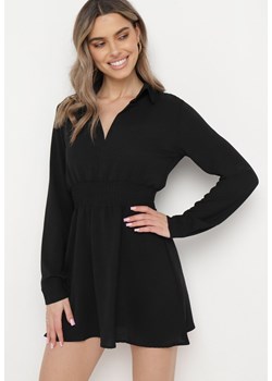 Czarna Sukienka Mini Rozkloszowana z Kołnierzykiem Sikelia ze sklepu Born2be Odzież w kategorii Sukienki - zdjęcie 170140019