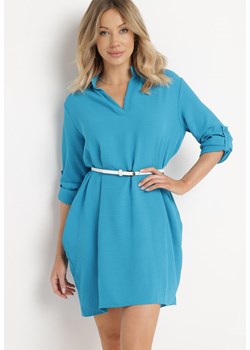 Niebieska Sukienka Koszulowa o Rozkloszowanym Fasonie Neoriana ze sklepu Born2be Odzież w kategorii Sukienki - zdjęcie 170140029