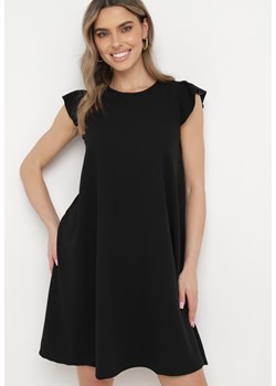 Czarna Trapezowa Sukienka Mini z Krótkim Rękawem i Falbanką Nellife ze sklepu Born2be Odzież w kategorii Sukienki - zdjęcie 170140065