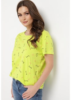 Jasnozielony Bawełniany T-shirt w Drobny Print Asdara ze sklepu Born2be Odzież w kategorii Bluzki damskie - zdjęcie 170140139