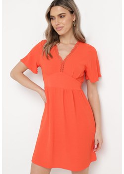 Pomarańczowa Rozkloszowana Sukienka Mini z Koronkowymi Wstawkami Setaya ze sklepu Born2be Odzież w kategorii Sukienki - zdjęcie 170140169