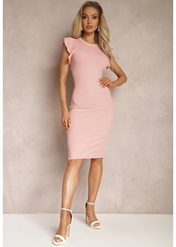 Różowa Midi Sukienka o Dopasowanym Kroju z Falbanką zamiast Rękawa Obeatria ze sklepu Renee odzież w kategorii Sukienki - zdjęcie 170140346