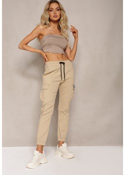 Beżowe Spodnie Bojówki z Bawełny High Waist Nadinne ze sklepu Renee odzież w kategorii Spodnie damskie - zdjęcie 170140406