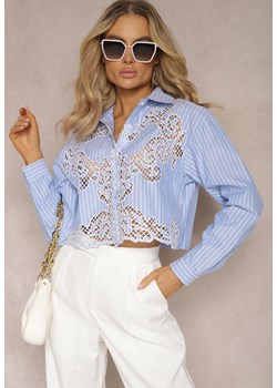 Niebieska Krótka Koszula z Bawełny Ozdobiona Ażurowymi Wstawkami Nunora ze sklepu Renee odzież w kategorii Koszule damskie - zdjęcie 170140806