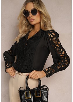 Czarna Ażurowa Koszula ze Stójką w Stylu Vintage Jirdima ze sklepu Renee odzież w kategorii Koszule damskie - zdjęcie 170140816