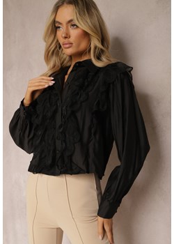 Czarna Koszula z Wiskozy Ozdobiona Transparentną Siateczką Slarria ze sklepu Renee odzież w kategorii Koszule damskie - zdjęcie 170140826