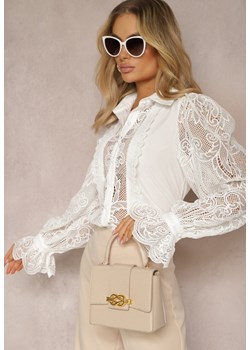 Biała Koszula Ozdobiona Ornamentalną Koronką z Luźnymi Rękawami Eralla ze sklepu Renee odzież w kategorii Koszule damskie - zdjęcie 170140846