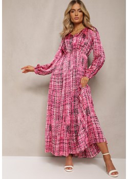Fuksjowa Plisowana Sukienka Maxi Ozdobiona Wzorem w Tweedowym Stylu Juvioa ze sklepu Renee odzież w kategorii Sukienki - zdjęcie 170141036