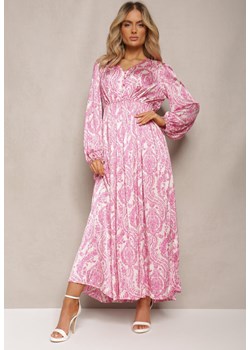 Różowa Rozkloszowana Sukienka z Gumką w Talii i Plisami z Ornamentalnym Printem Juvana ze sklepu Renee odzież w kategorii Sukienki - zdjęcie 170141046