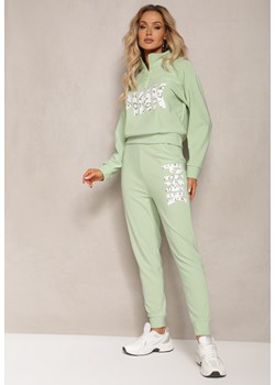 Jasnozielony Komplet z Napisem Bluza Krótka i Spodnie ze Ściągaczami Nimilia ze sklepu Renee odzież w kategorii Dresy damskie - zdjęcie 170141096