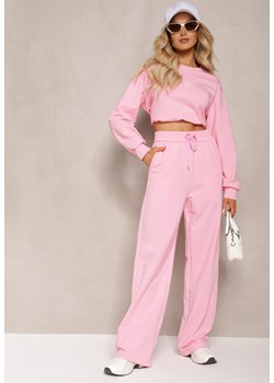 Różowe Szerokie Spodnie Dresowe z Elastycznej Bawełny Niarti ze sklepu Renee odzież w kategorii Spodnie damskie - zdjęcie 170141136