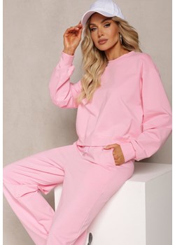Różowa Oversize Bluza z Bawełny o Krótkim Fasonie Sibolla ze sklepu Renee odzież w kategorii Bluzy damskie - zdjęcie 170141179