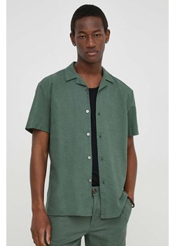 Bruuns Bazaar koszula z domieszką lnu kolor zielony regular ze sklepu ANSWEAR.com w kategorii Koszule męskie - zdjęcie 170143705