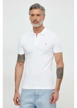 Calvin Klein Jeans polo męski kolor biały gładki ze sklepu ANSWEAR.com w kategorii T-shirty męskie - zdjęcie 170143865