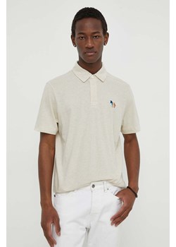PS Paul Smith polo z domieszką lnu kolor beżowy z aplikacją ze sklepu ANSWEAR.com w kategorii T-shirty męskie - zdjęcie 170143869