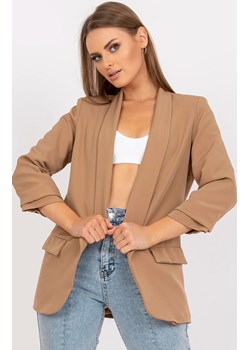 Marynarka damska z marszczonymi rękawami jasnobrązowa DHJ-MA-7684.15P, Kolor jasnobrązowy, Rozmiar XL, ITALY MODA ze sklepu Primodo w kategorii Marynarki damskie - zdjęcie 170149365
