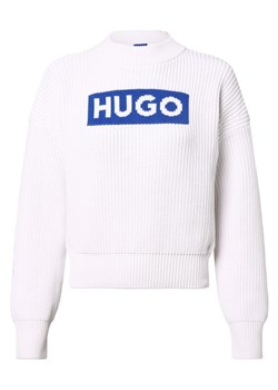 HUGO BLUE Sweter damski - Sloger_B Kobiety Bawełna biały jednolity ze sklepu vangraaf w kategorii Swetry damskie - zdjęcie 170150899