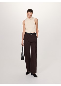 Reserved - Szerokie spodnie z paskiem - ciemnobrązowy ze sklepu Reserved w kategorii Spodnie damskie - zdjęcie 170151955