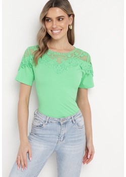 Zielony T-shirt Bawełniany z Koronkową Górą Naroca ze sklepu Born2be Odzież w kategorii Bluzki damskie - zdjęcie 170153138