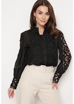 Czarna Koszula z Ażurowymi Koronkami ze Stójką Girdimia ze sklepu Born2be Odzież w kategorii Koszule damskie - zdjęcie 170153535