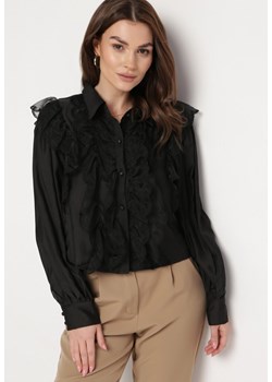 Czarna Wiskozowa Koszula z Transparentnym Żabotem Soepe ze sklepu Born2be Odzież w kategorii Koszule damskie - zdjęcie 170153545