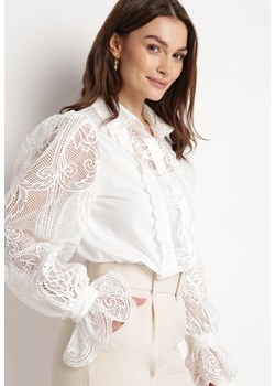 Biała Koszula z Bufiastymi Rękawami Ozdobiona Koronkowymi Wstawkami Cherala ze sklepu Born2be Odzież w kategorii Koszule damskie - zdjęcie 170153565