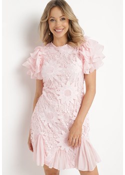 Różowa Sukienka Mini z Koronkowymi Wstawkami i Falbankami Soffiana ze sklepu Born2be Odzież w kategorii Sukienki - zdjęcie 170153627