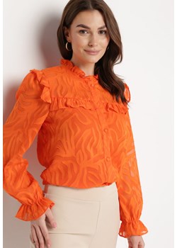 Pomarańczowa Koszula Ozdobiona Falbanką i Abstrakcyjnym Wzorem Nunoria ze sklepu Born2be Odzież w kategorii Koszule damskie - zdjęcie 170153697