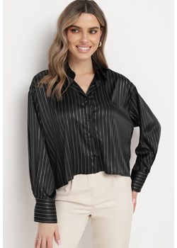 Czarna Koszula Oversize Ozdobiona Metaliczną Nicią Ivenna ze sklepu Born2be Odzież w kategorii Koszule damskie - zdjęcie 170153717