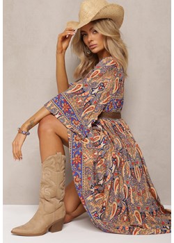 Beżowo-Granatowa Oversizowa Sukienka Maxi z Ozdobnym Wzorem Paisley Amaertia ze sklepu Renee odzież w kategorii Sukienki - zdjęcie 170154239