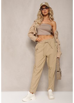 Beżowe Spodnie Paper Bag z Elastyczną Talią i Sznurkiem Klemiordia ze sklepu Renee odzież w kategorii Spodnie damskie - zdjęcie 170154259