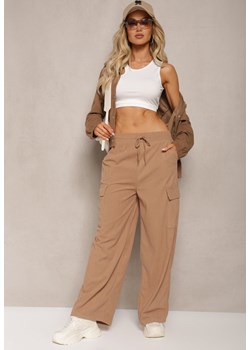 Ciemnobeżowe Szerokie Spodnie High Waist w Typie Bojówek Hesstie ze sklepu Renee odzież w kategorii Spodnie damskie - zdjęcie 170154307