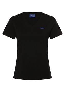 HUGO BLUE Koszulka damska - Classic V_B Kobiety Bawełna czarny jednolity ze sklepu vangraaf w kategorii Bluzki damskie - zdjęcie 170170809